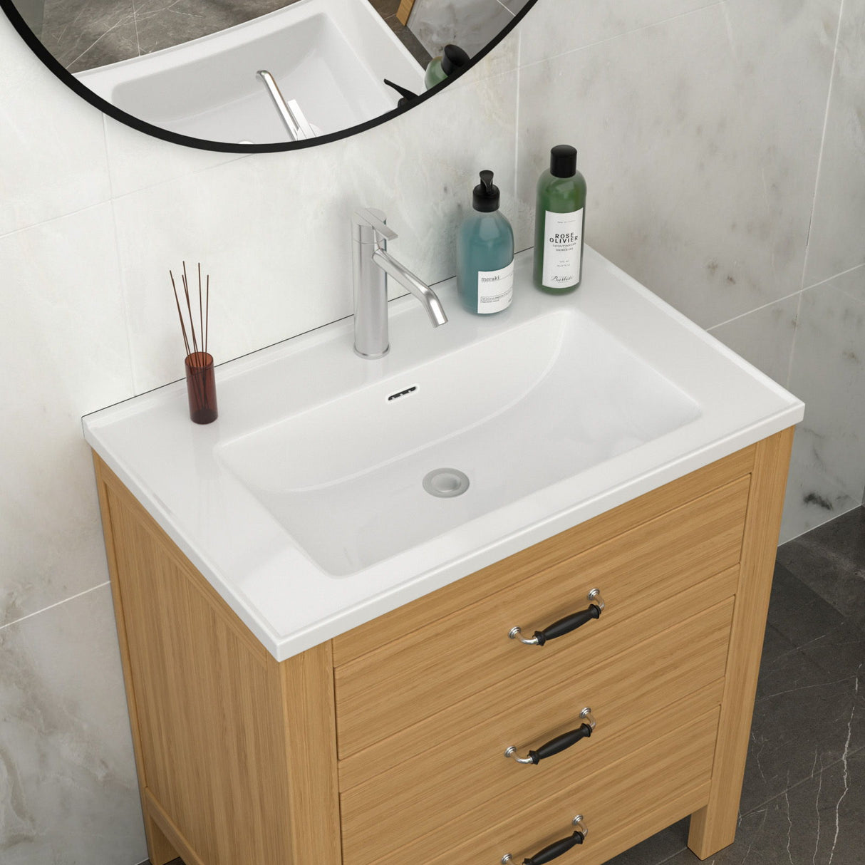 Modern Rectangular Vanity Top With Overflow For Bathroom