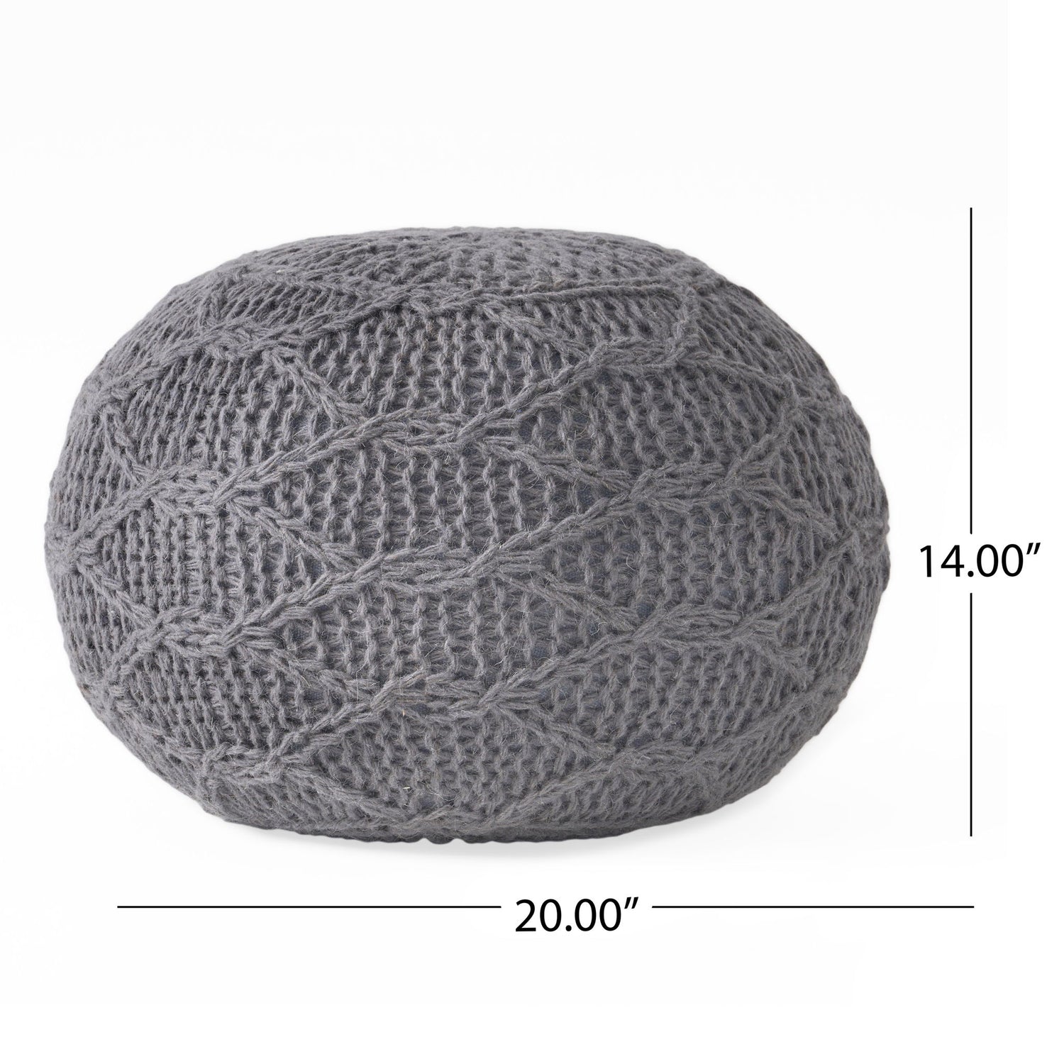Malibu - Modern Knitted Wool Round Pouf With Handcrafted Design - Charcoal