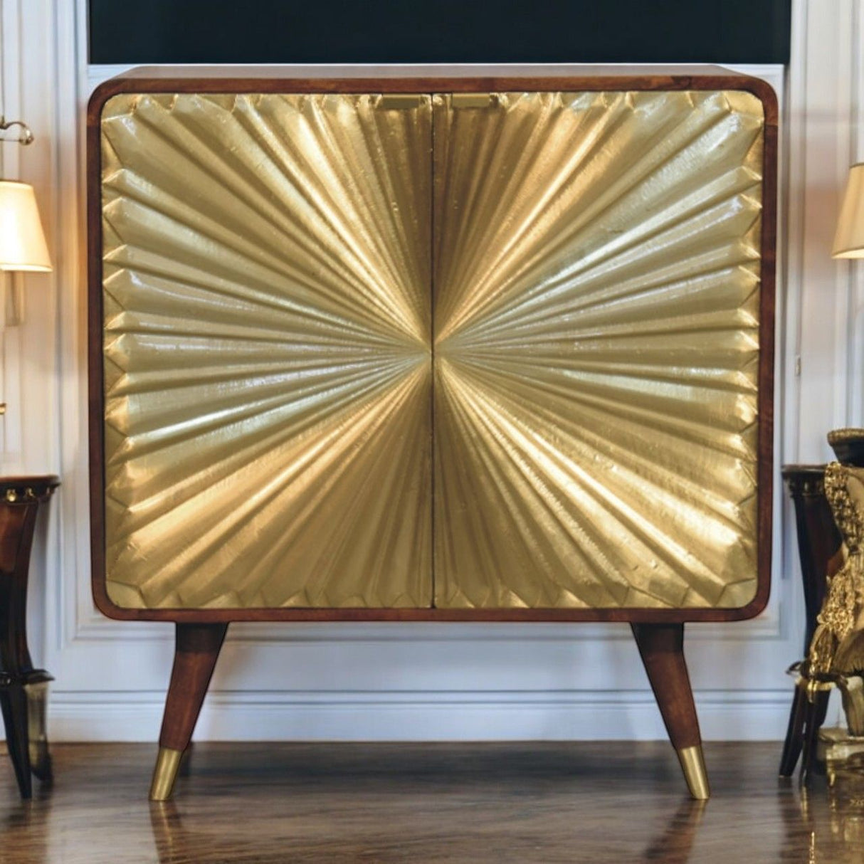 Avora - Brass Embossed 2 Door Cabinet - Brown / Golden