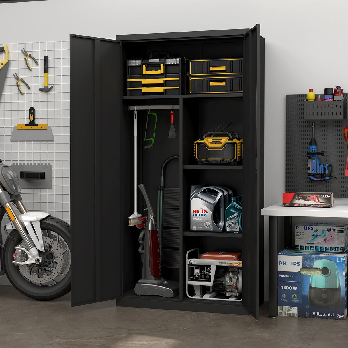 Large Capacity Wardrobe With Hanging Rod And Compartments