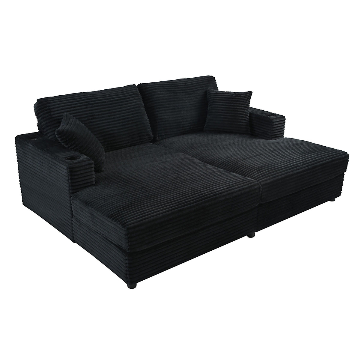 Oversized Loveseat Chaise With 2 USB Ports, 2 Cup Holders And 2 Throw Pillows