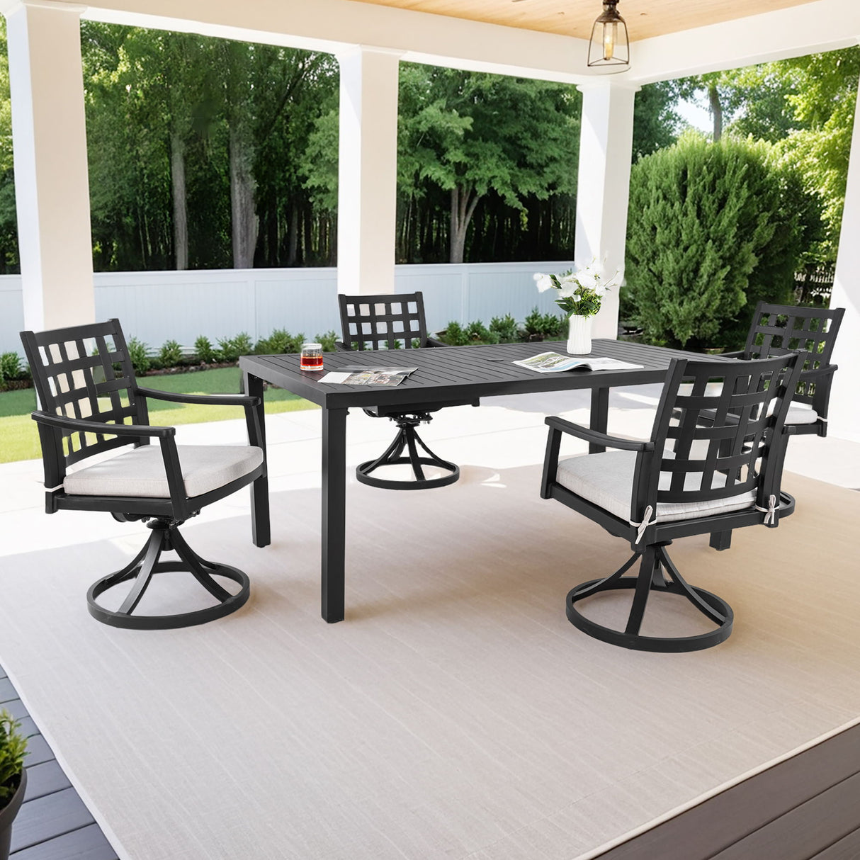 Modern Classic Outdoor Patio Dining Set, Rectangular Table & Dining Chairs, Rust Free, Weather Resistant