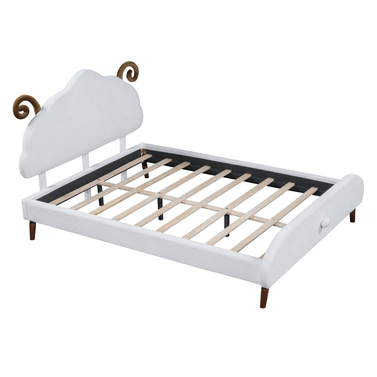 Upholstered Platform Bed With Sheep Shaped Headboard
