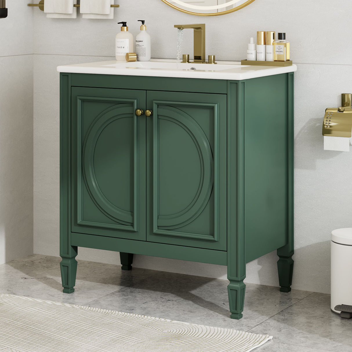 30" Bathroom Vanity With Sink, 2 Doors With Shelf, Soft Close Door Hinges, Vintage Style - Green