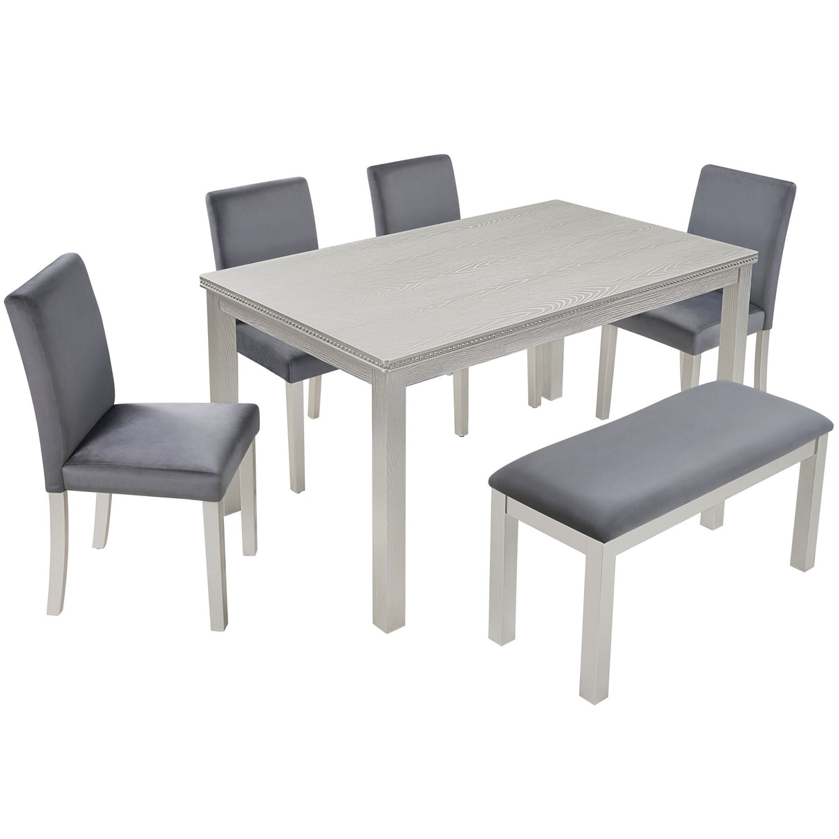Dining Table Set, Table With A Rectangular Table And Upholstered Chairs