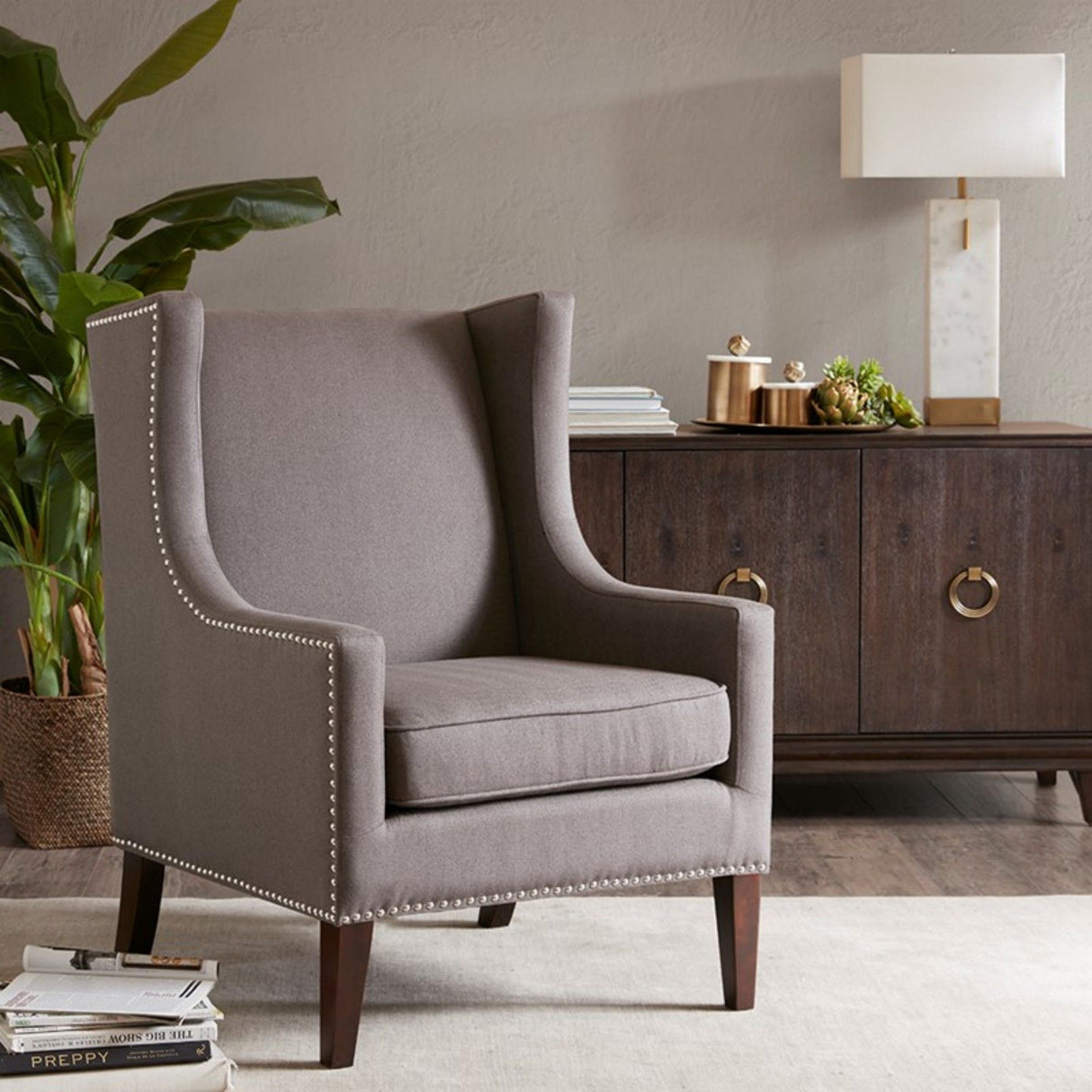 Barton - Wing Chair With Nail Head Accents