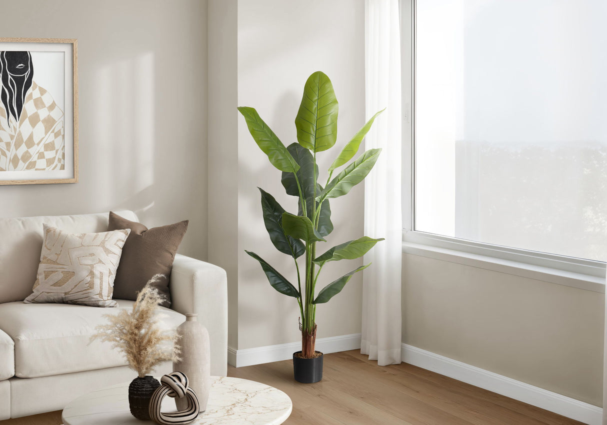 59" Tall, Artificial Plant, Strelitzia Tree, Indoor, Faux, Fake, Floor, Greenery, Potted, Real Touch, Decorative - Green / Black