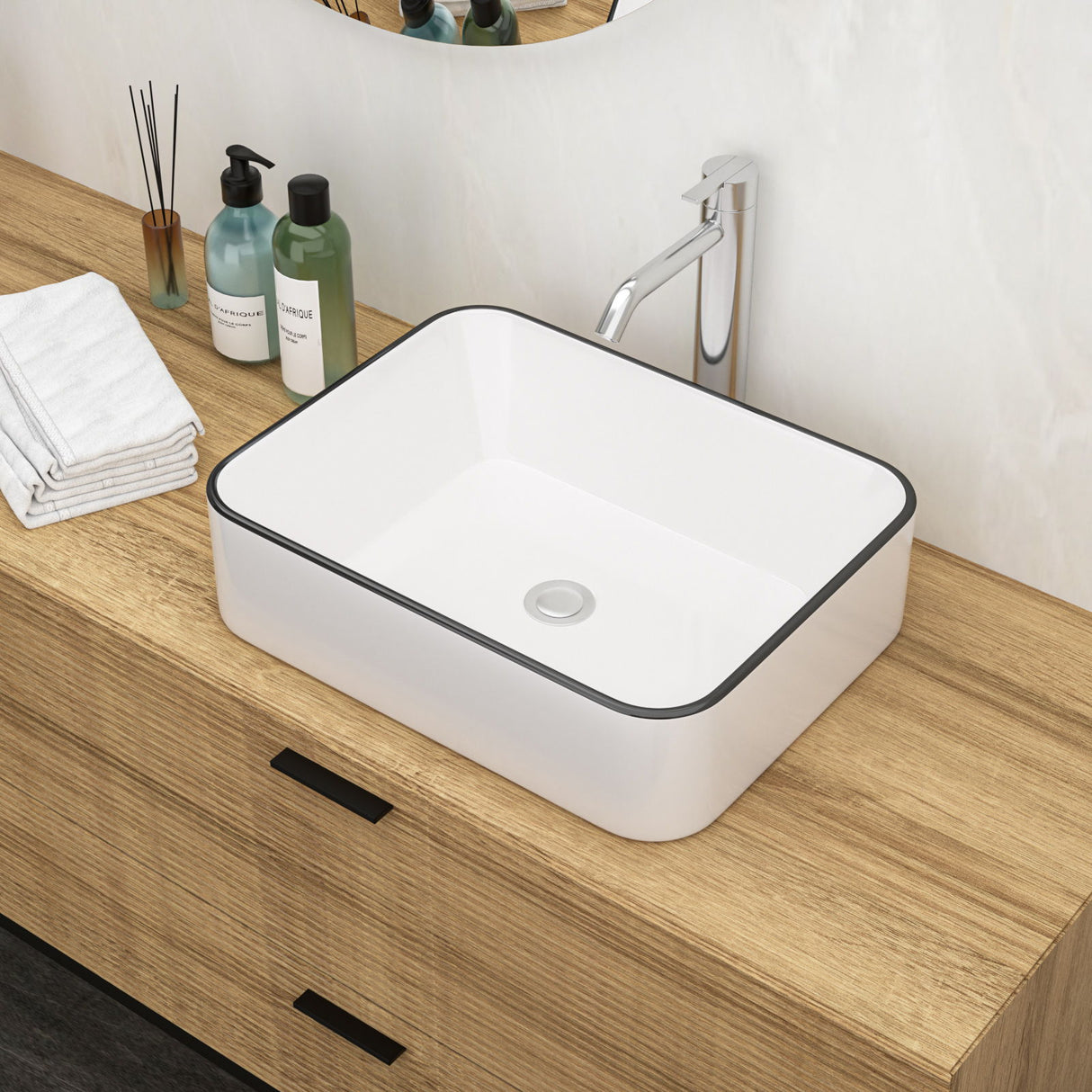 Modern European Style Ceramic Rectangular Vessel Bathroom Sink