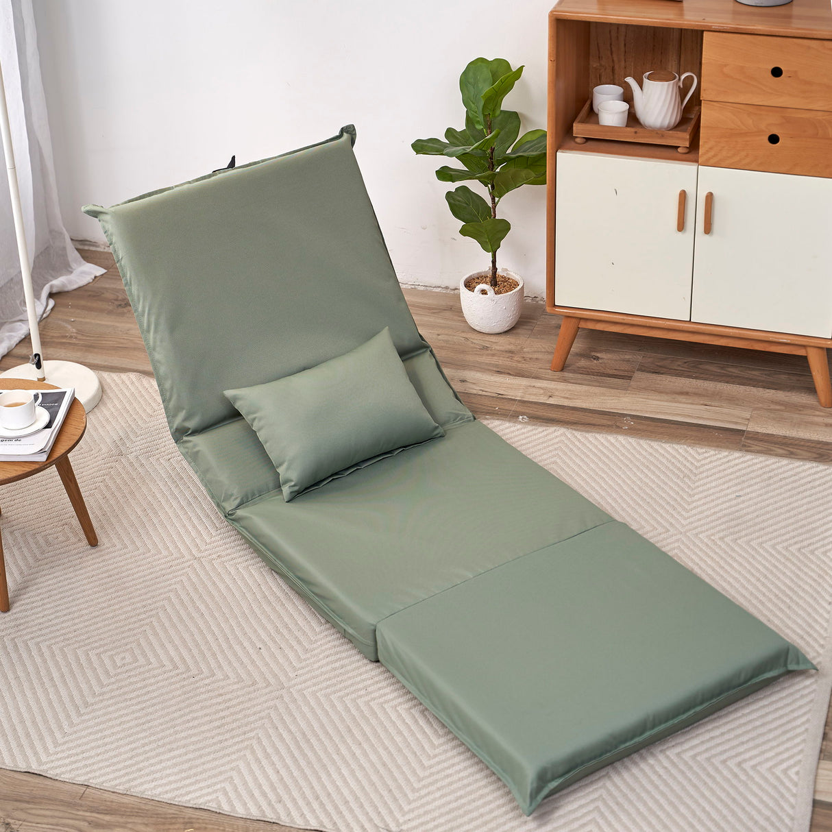 Foldable Portable Camping Chair With Carry Bag 14 Position Adjustable Recliner For Adults Cotton & Metal Frame For Outdoor Travel, Picnic, Or BBQ - Light Green