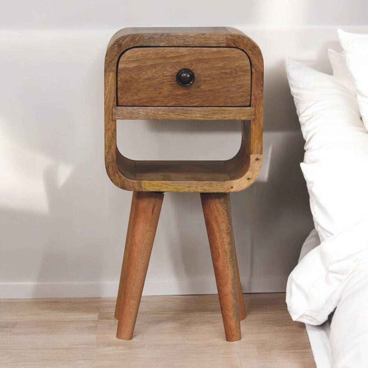 Mini California Curved Nightstand Wth Lower Slot