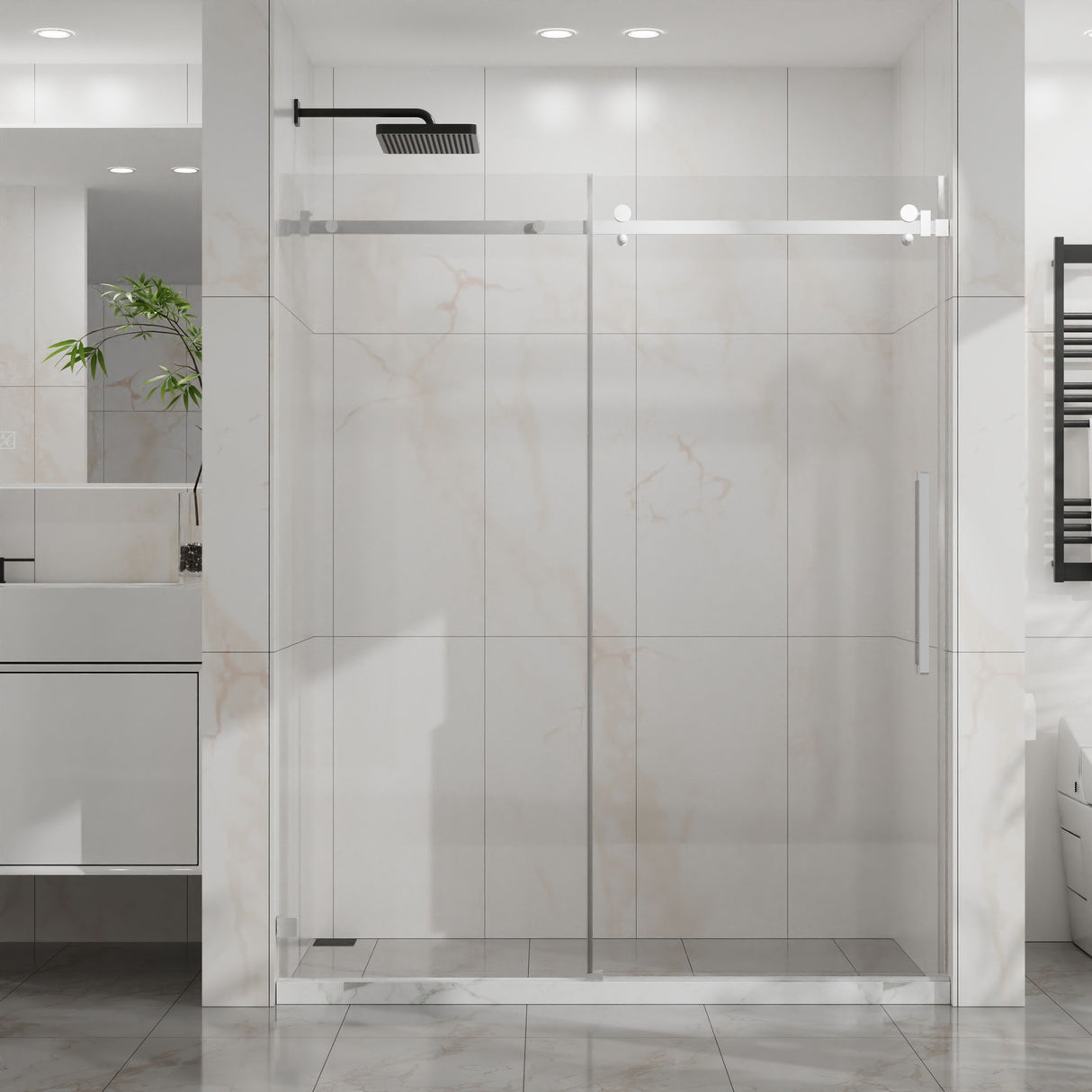 Frameless Tub Sliding Shower Door With Easy Clean Coating