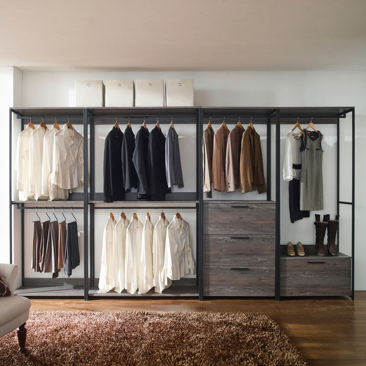 Monica - Wood Walk In Closet System With Modular Design Melamine - Rustic