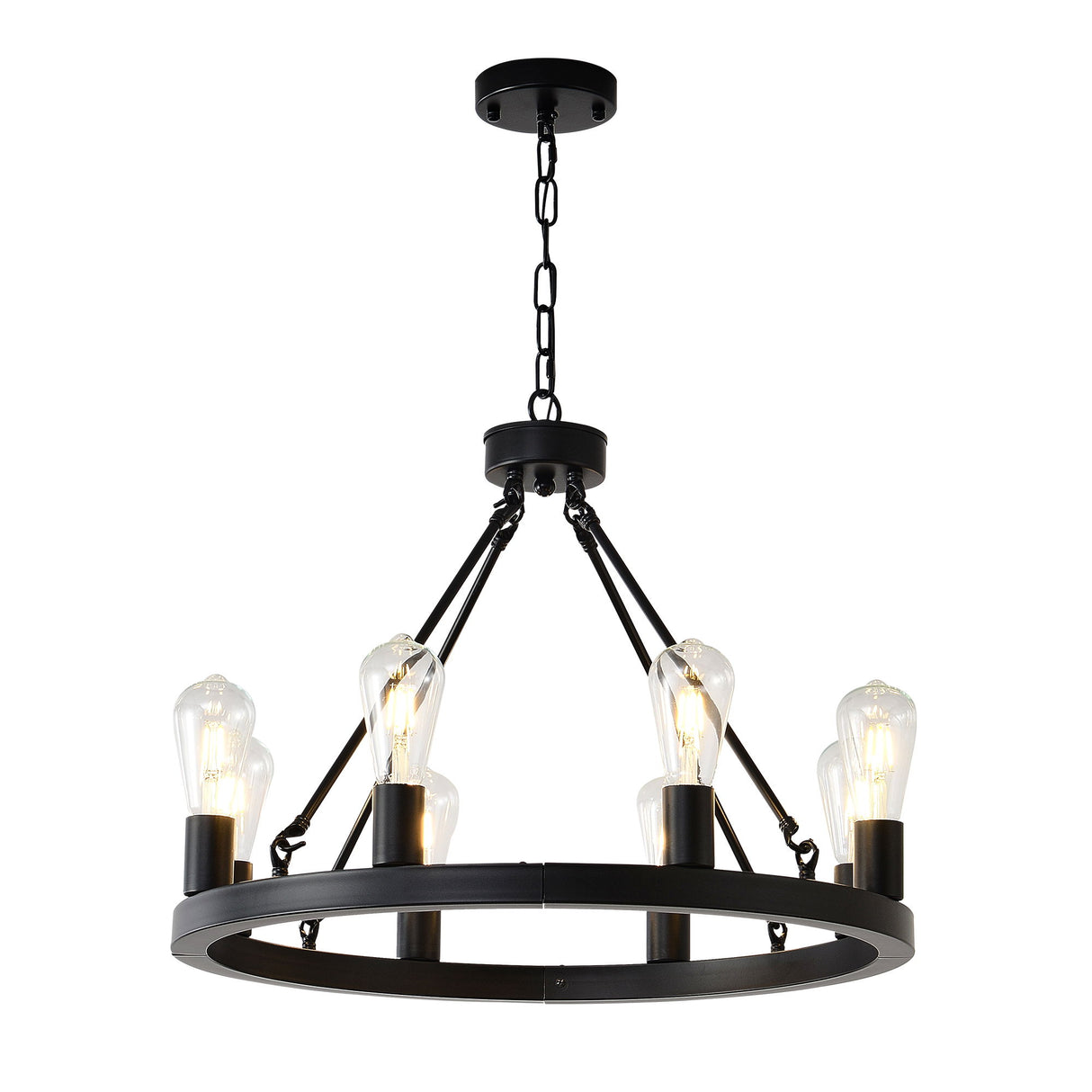 6 Light (No Bulbs) Wagon Wheel Chandelier Farmhouse Modern Small Round Chandelier For Living Room Kitchen Island Foyer Hallway Entryway Bedroom Dining Room Light Fixture Ceiling Hanging - Matte Black