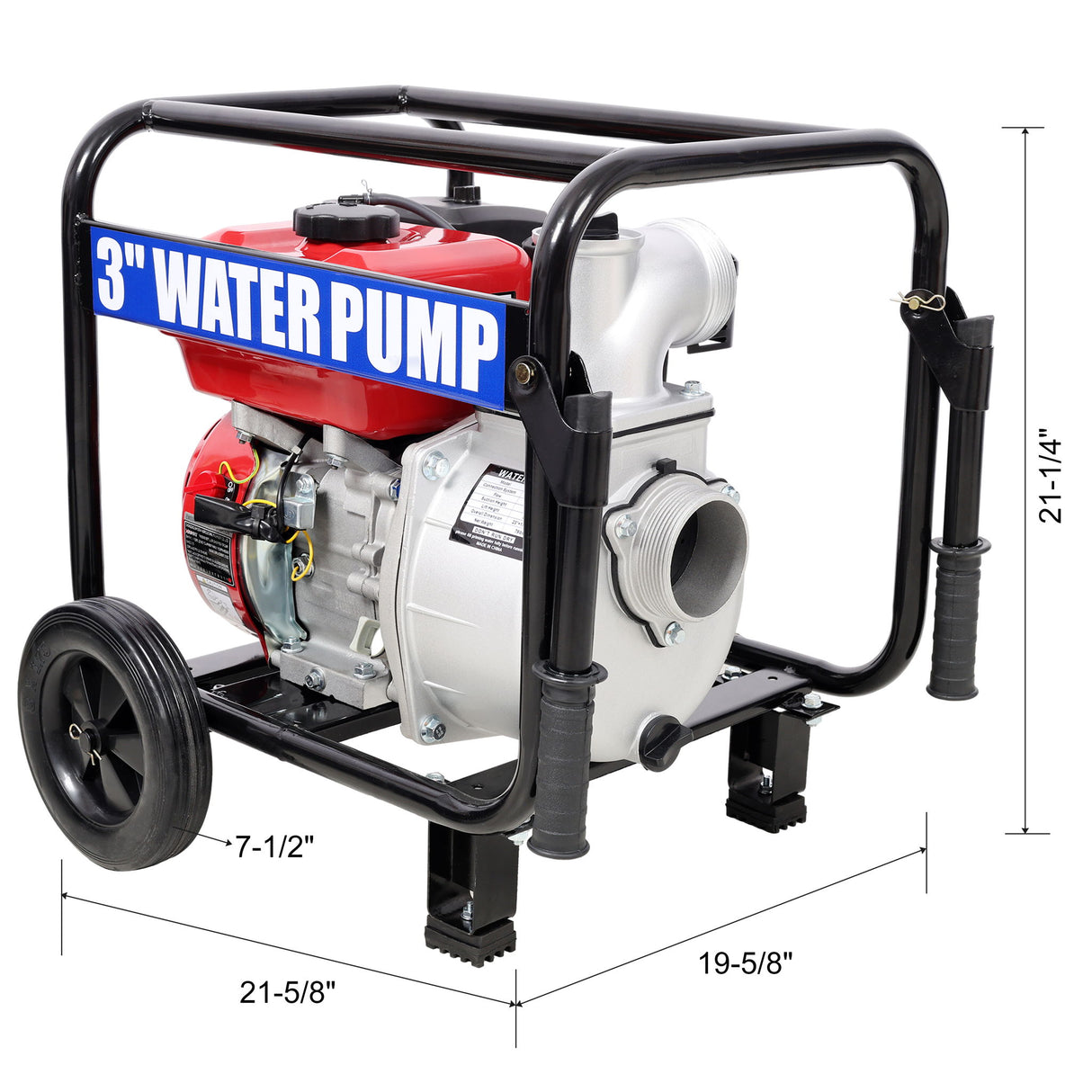Gas Engine Powered Water Pump 3" Inlet & Outlet 7Hp 212Cc Epa Certified With Wheels And Handle - Black / Red