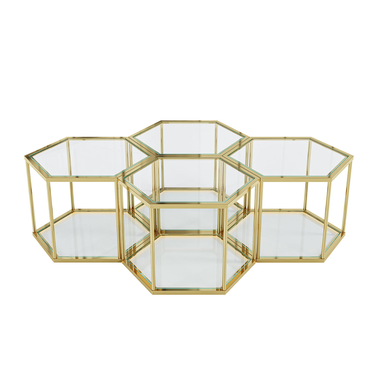 Modern Coffee Table With Double Layer Tempered Glass And Polygonal Design