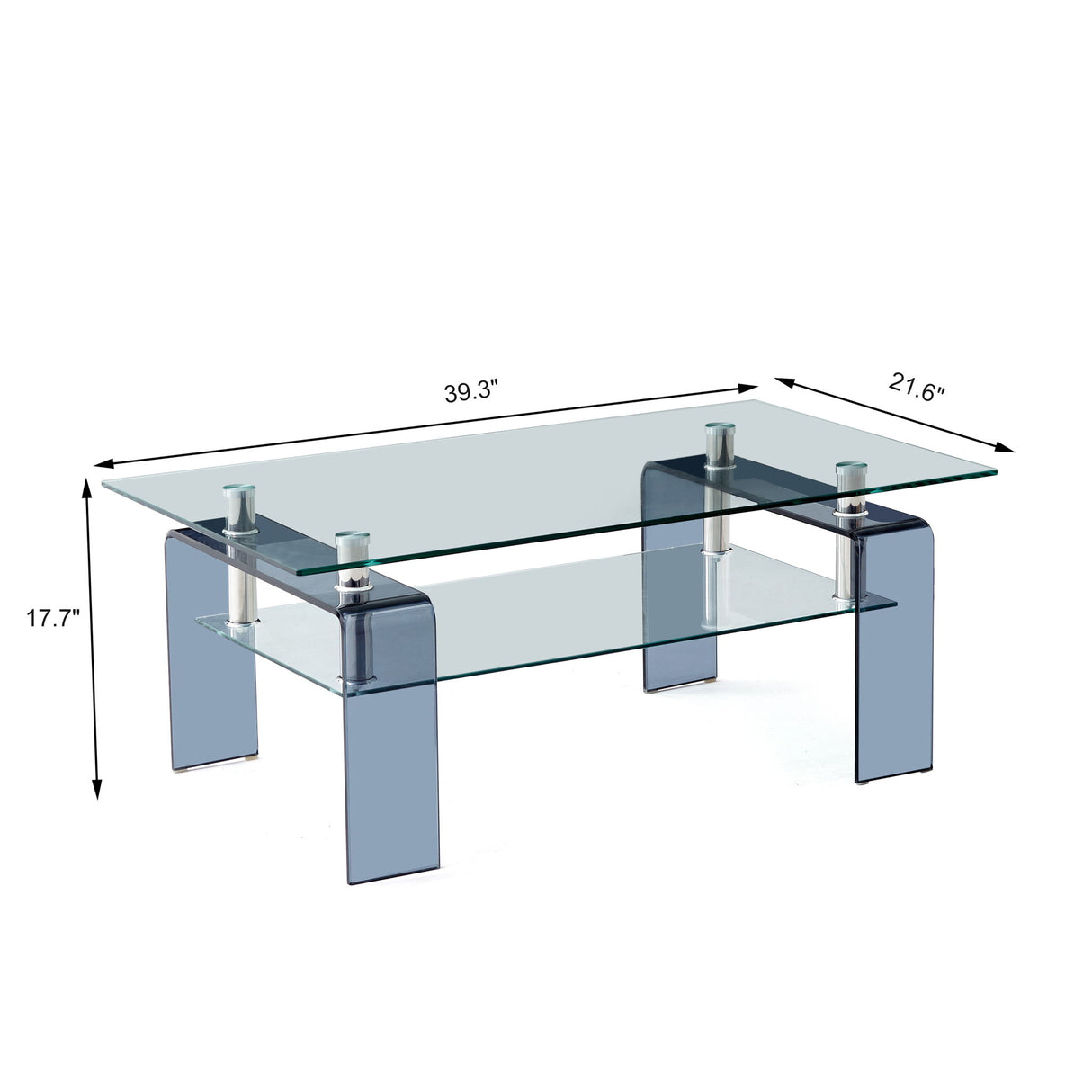 Modern Tempered Glass Coffee Table With 2 Tier Storage For Living Room