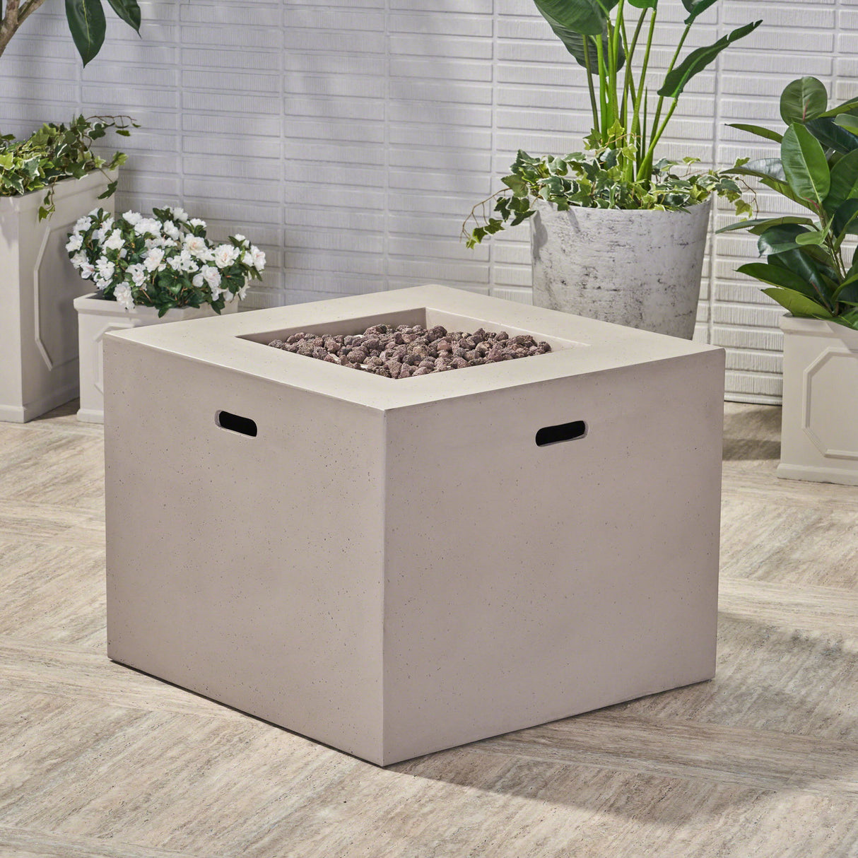 Outdoor Patio Square Gas Burning Concrete Fire Pit 40,000 Btu