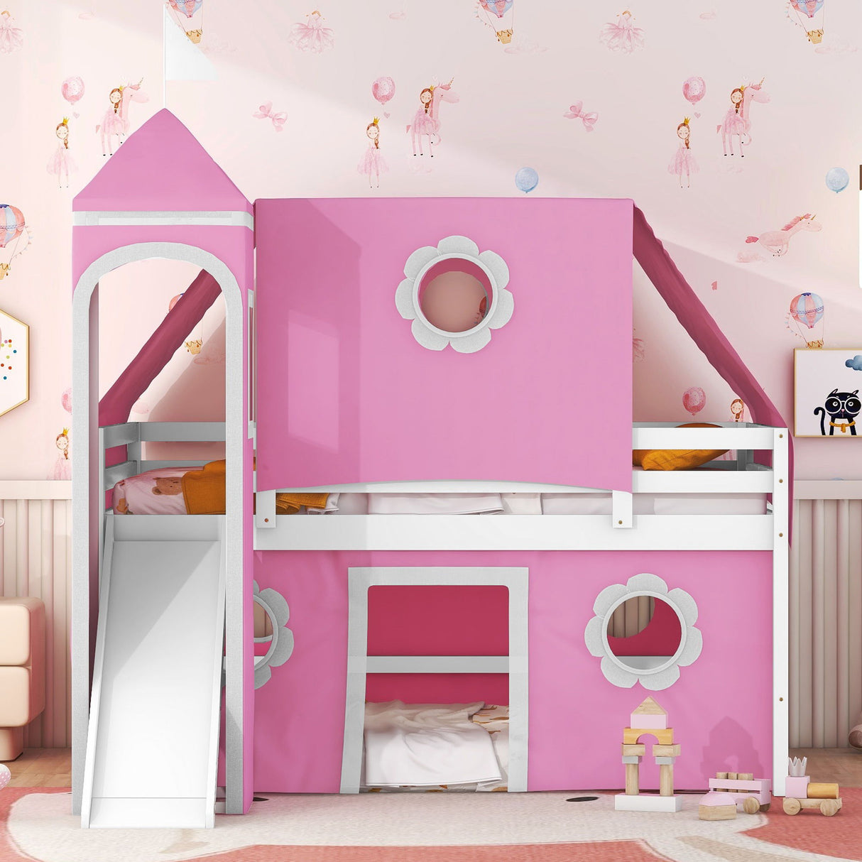 Loft Bed With Slide Tent And Tower Fun Playhouse Design