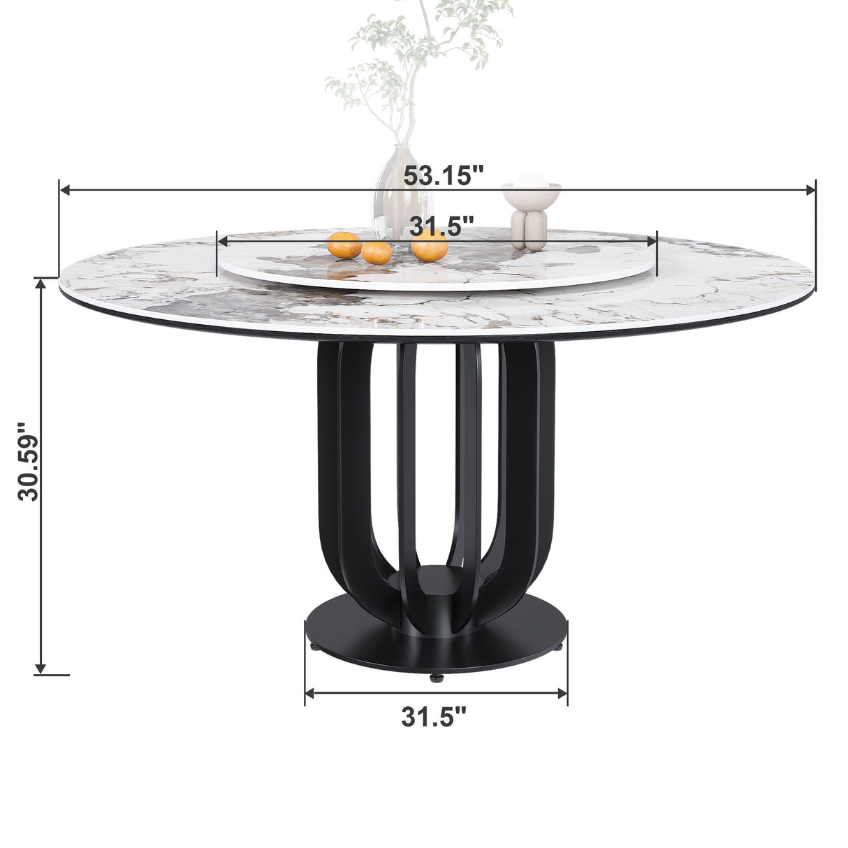 Round Dining Table With Carbon Steel Base And Lazy Susan Industrial Style - Black / White