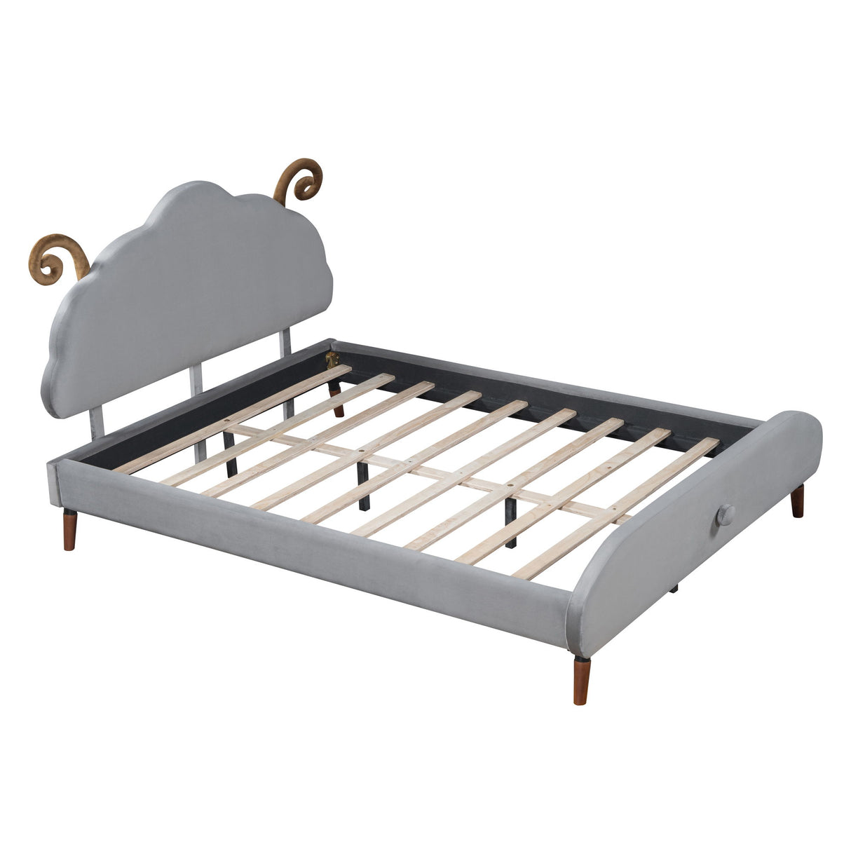 Upholstered Platform Bed With Sheep Shaped Headboard