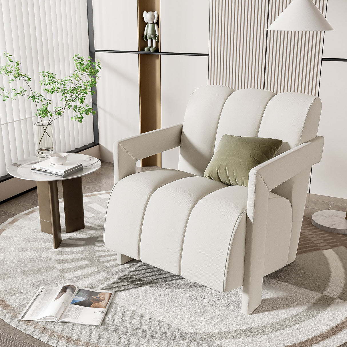 Modern Minimalist Leisure Armchair With L Shaped Armrests