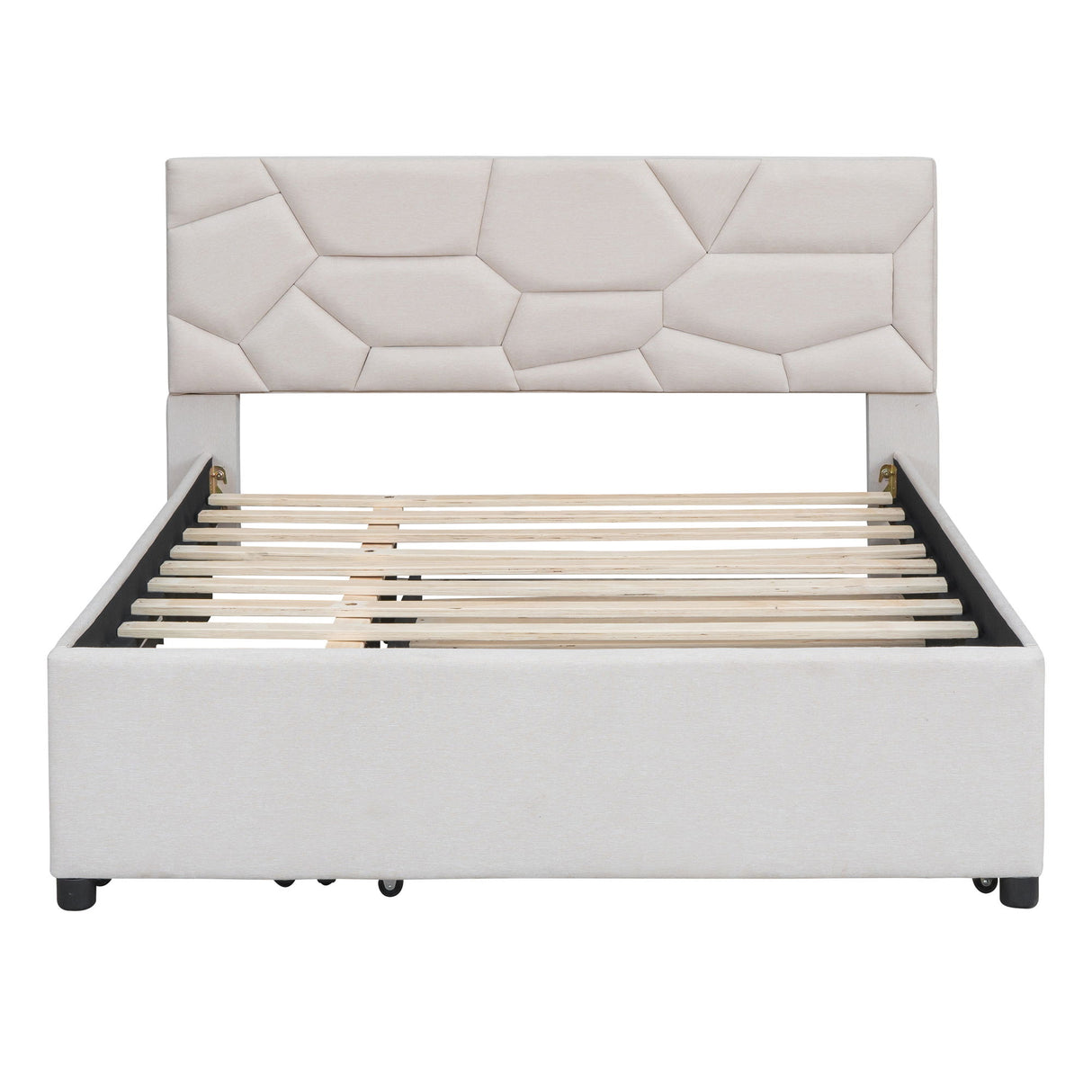 Upholstered Platform Bed With Brick Pattern Headboard And Twin Long Size Trundle