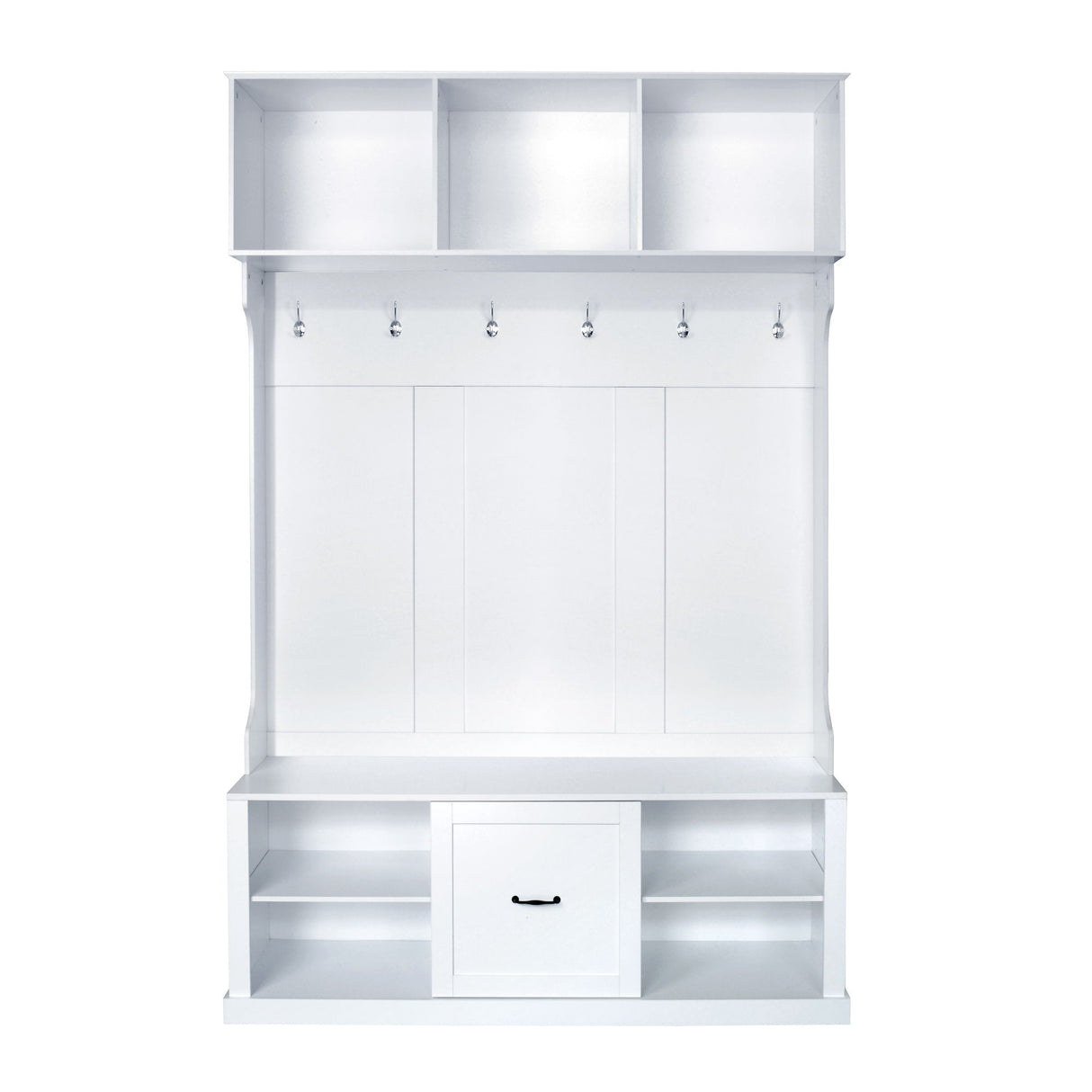 Hall Tree With 6 Hooks, Coat Hanger, Entryway Bench