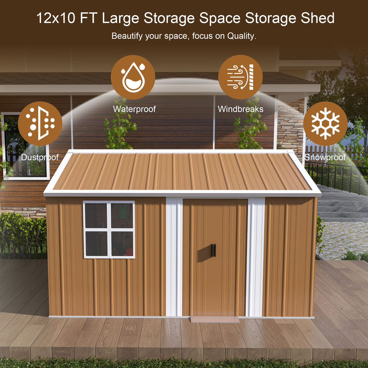 Heavy Duty Metal Storage Shed With Windows And Lockable Door, Weatherproof Outdoor Garden Shed