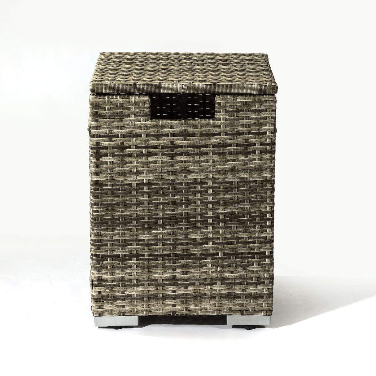 32" Propane Gas Fire Pit Table With Propane Tank Cover, 50000 Btu Rectangular Steel Fire Pit With Beautiful Wicker Base