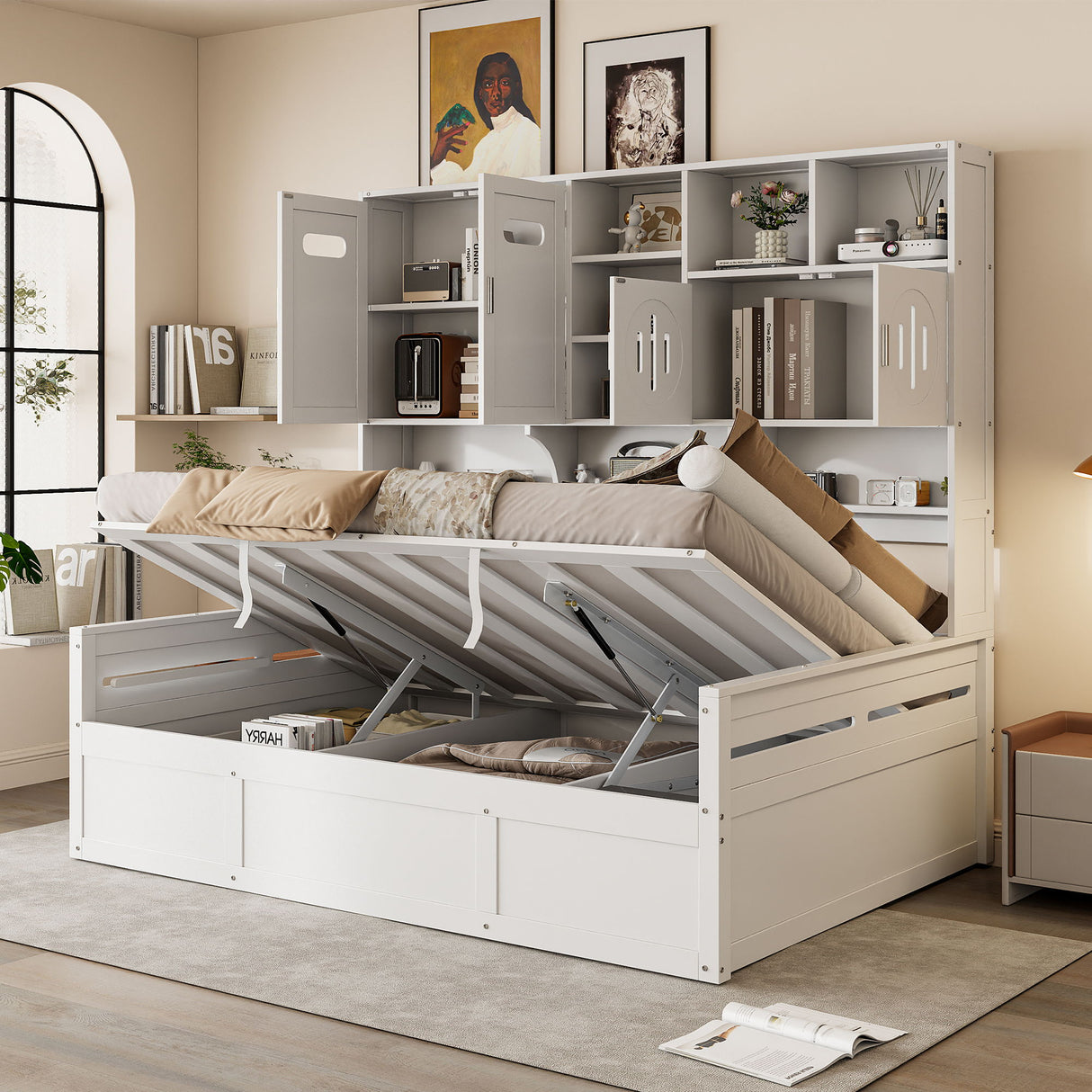 Daybed With All-In-One Cabinet And Shelf