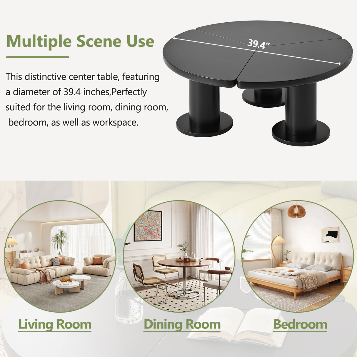 Round Petal Shaped Coffee Table With 3 Thick Legs