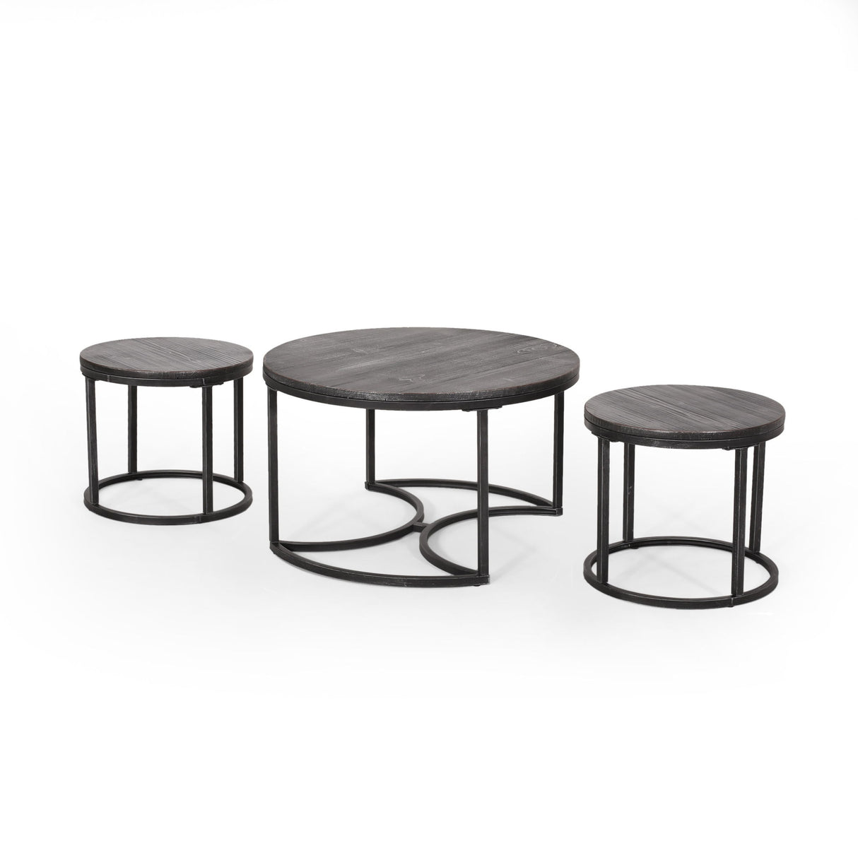 Icebergs - 3 Piece Coffee Table Set With Wood Top And Iron Base - Black / Gray