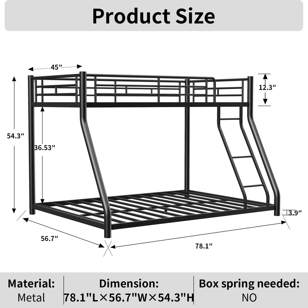 Bunk Bed Frame With Ladder And Guardrail, Heavy Duty Noise Free Design Metal Construction