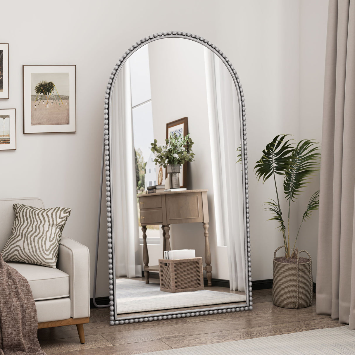 Arch Retro Full Length Mirror With Supporting Feet - Silver