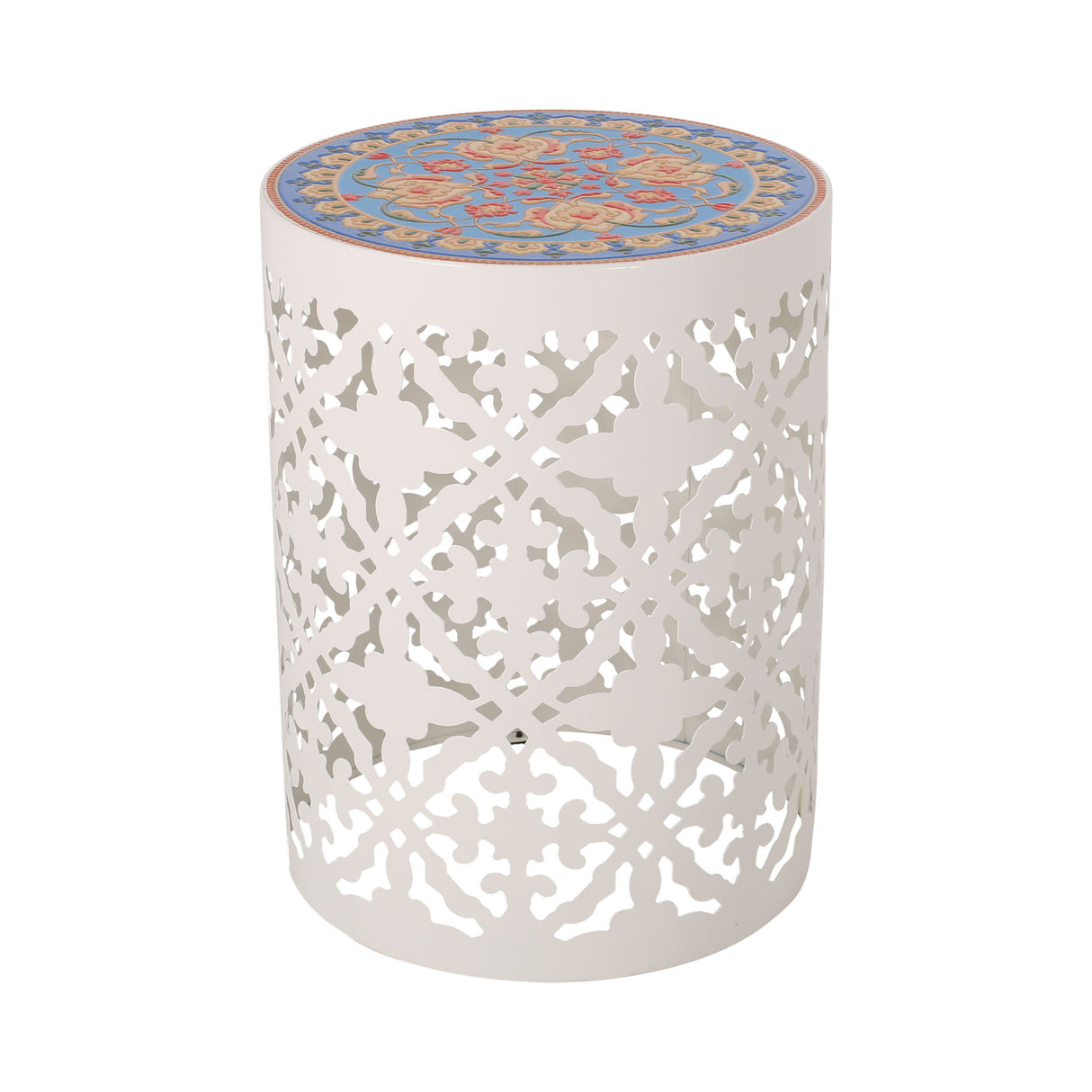Airy - Outdoor Side Table With Lace Cut Design And Metal Frame