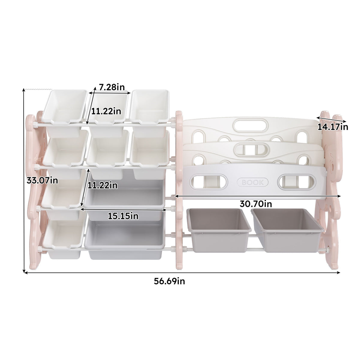 Kids Toy Storage Organizer With 2 Tier Bookshelf, Toy Storage With 12 Bins