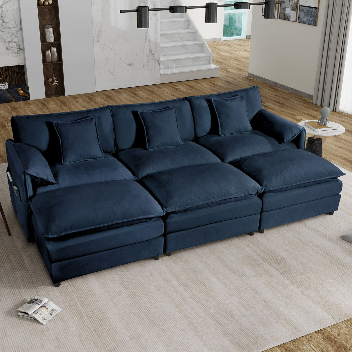 Modern Comfy Deep Seat Modular Sectional Sofa Cloud Couch With Ottoman