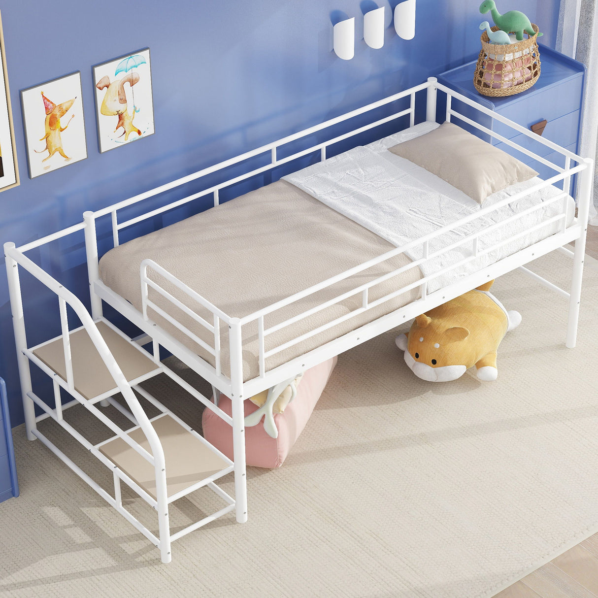 Loft Bed With Storage Stairs And Metal Frame