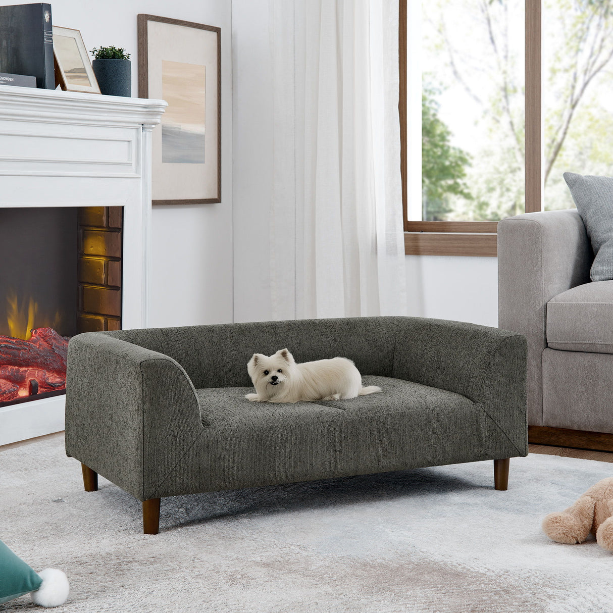 Modern Rectangular Pet Sofa With Backrest And Armrests For Small And Medium Dogs, Soft Cushion