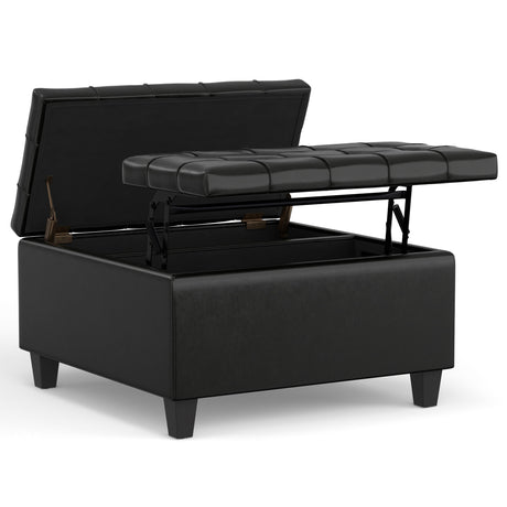 Harrison - Small Square Coffee Table Storage Ottoman - Black