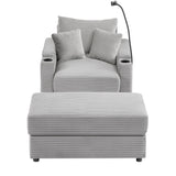 Single Sofa Couch With Storage Space, Movable Ottoman, USB Ports, Cup Holders, Phone Holder