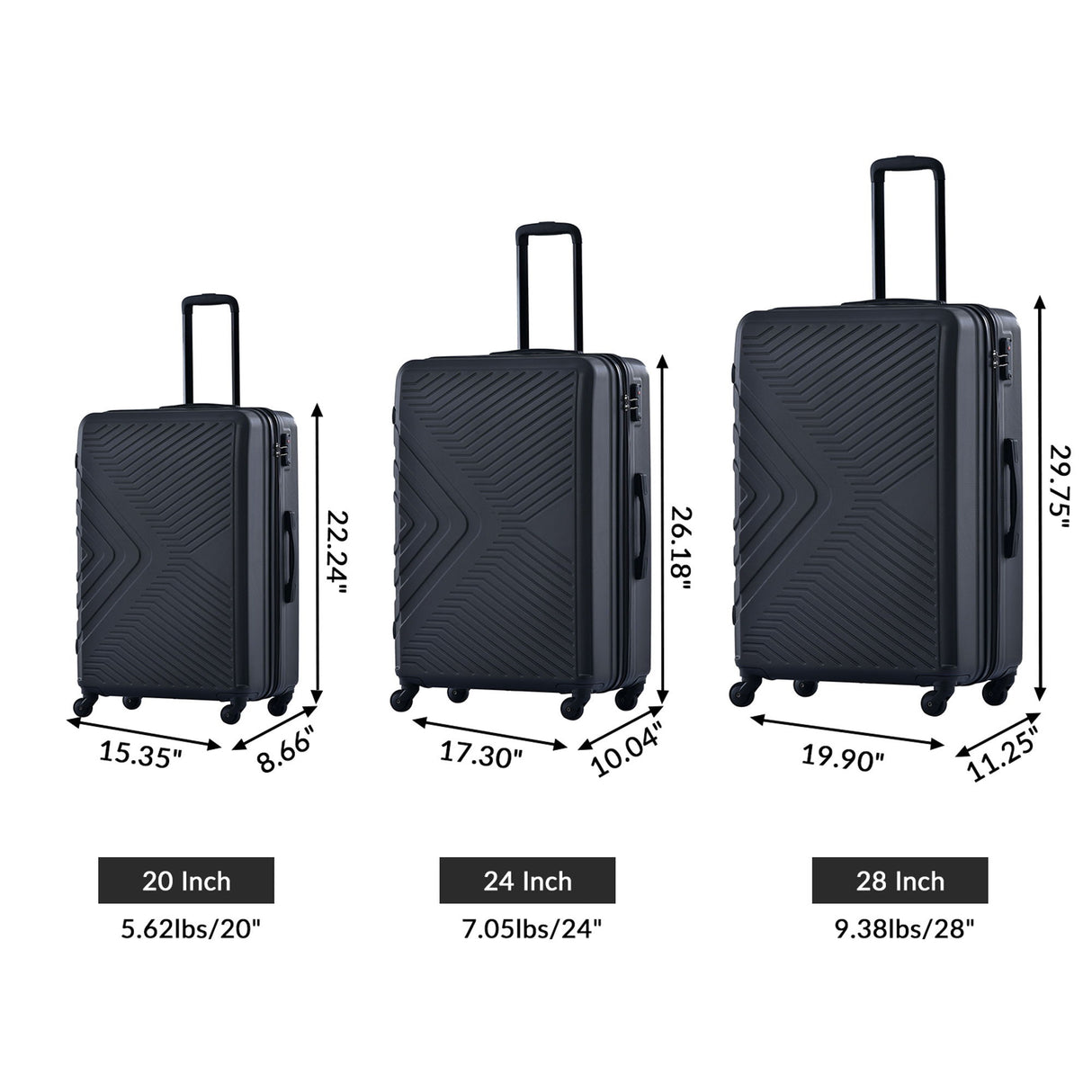 3 Piece Luggage Sets Lightweight Suitcase With Two Hooks, Spinner Wheels, Tsa Lock, Durable Hard Shell