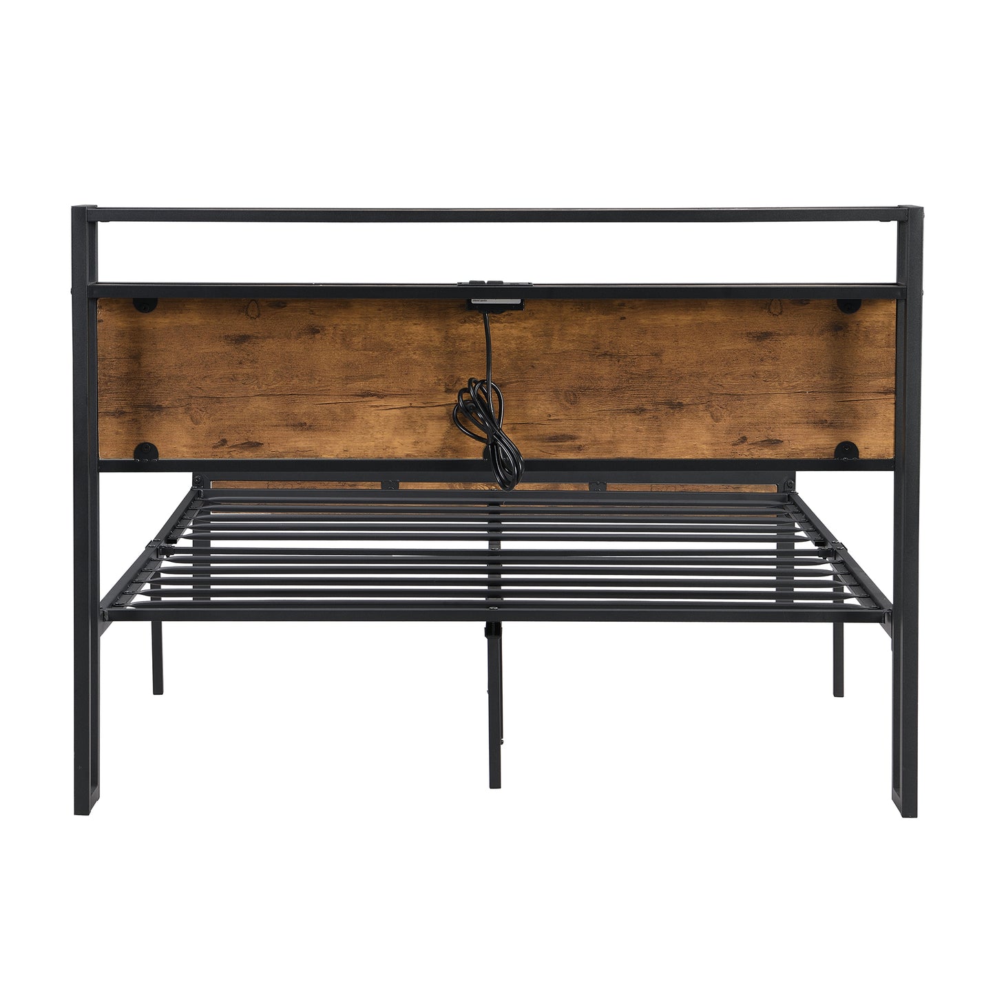 King Size Metal Platform Bed Frame with Wooden Headboard and Footboard with USB LINER, No Box Spring Needed, Large Under Bed Storage, Easy Assemble