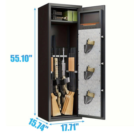 Large Gun Safe Cabinet With 3 Pistol Pouches, Heavy Duty Biometric Fingerprint Lock, Rifle Gun Safe With Adjustable Stand, Detachable Structure Gun Safe, Gun Money Storage Cabinet - Black