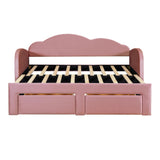 Upholstered Daybed With Cloud-Shaped Backrest, Trundle & 2 Drawers And USB Ports