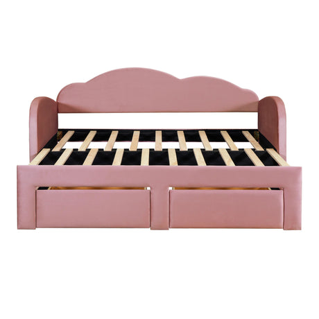 Upholstered Daybed With Cloud-Shaped Backrest, Trundle & 2 Drawers And USB Ports