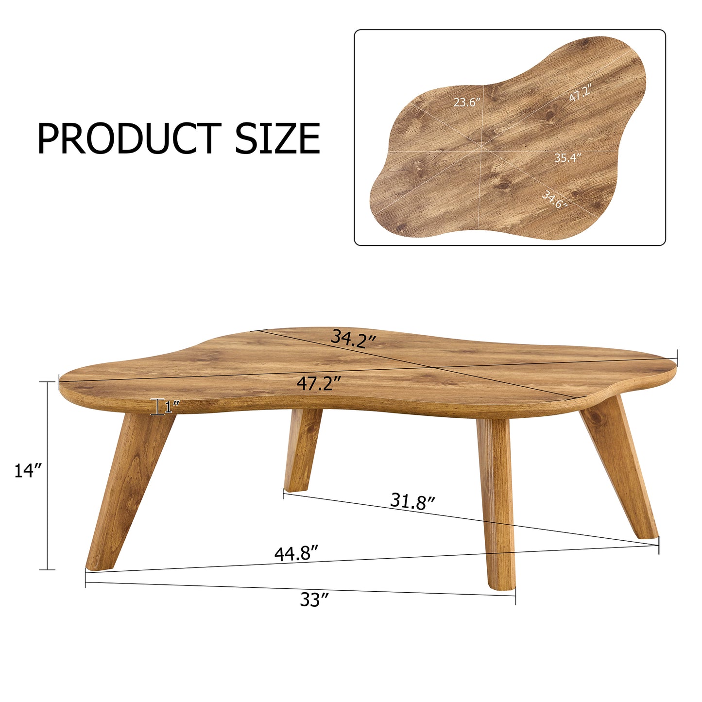 Modern minimalist wood color table top. Solid wood legs, cloud shape to give you a new experience, computer desk. The game table. Suitable for dining and living rooms.