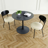 Modern Gray Simple PU Dining Chair Upholstered Chair Family Bedroom Stool Back Dressing, Black Round Table Set, Bentwood Covered With Ash Veneer Chair Back, Chair Metal Legs