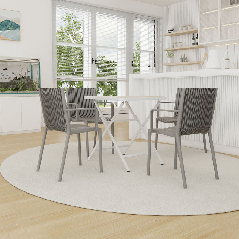 4 Modern Stackable Plastic Armchair Matched With Folding Square Table