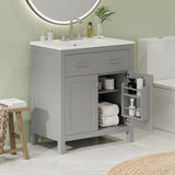 Bathroom Vanity With Ceramic Sink, Modern Single Bathroom Cabinet With 2 Doors And A Shelf, Soft Close Doors
